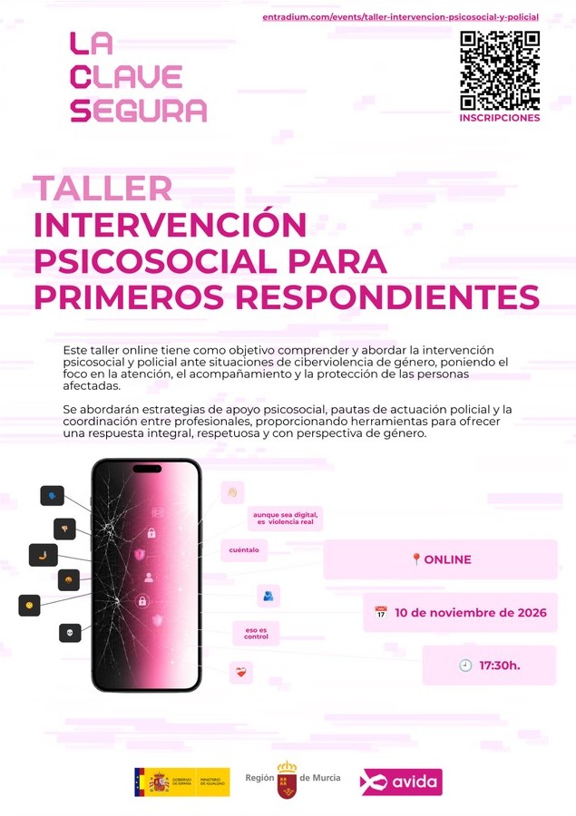Cartel del taller «Intervención psicosocial para primeros respondientes», 10 de noviembre de 2026, 17:30h, online